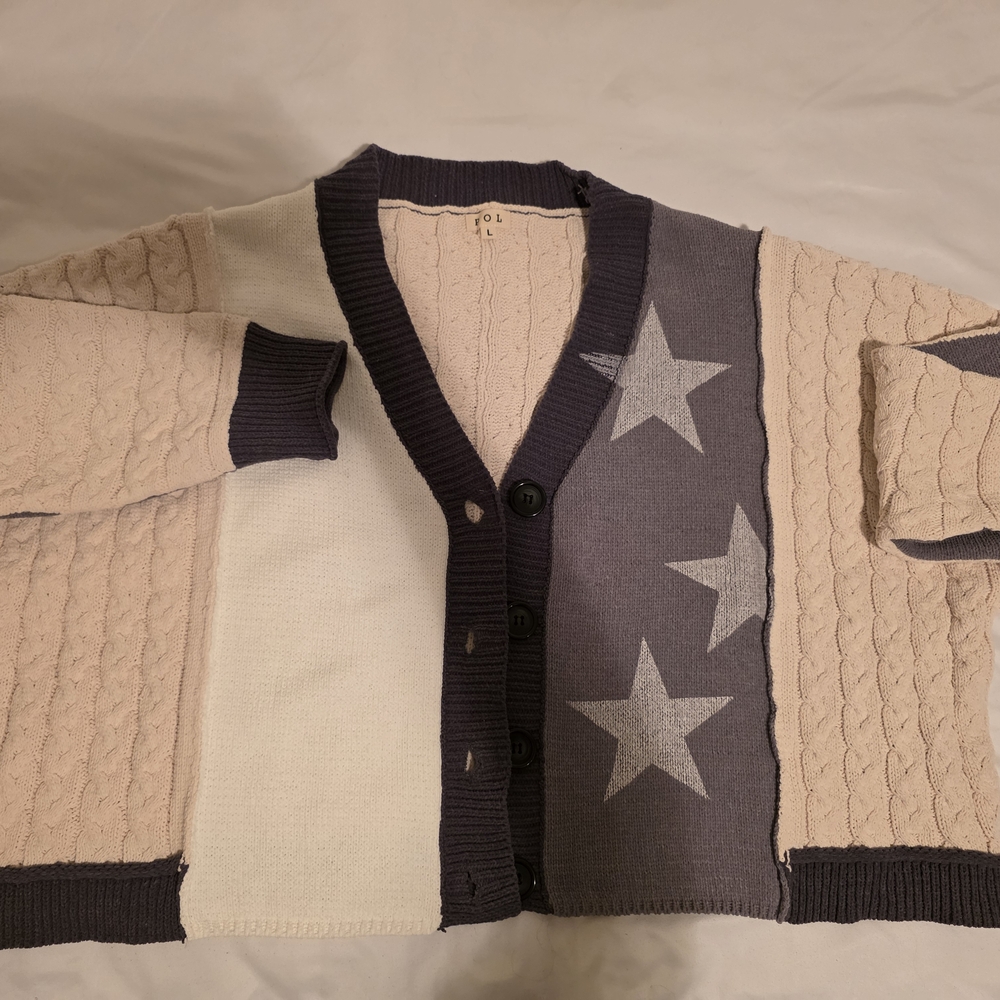 Womens Star Patterned Cardigan Sweater